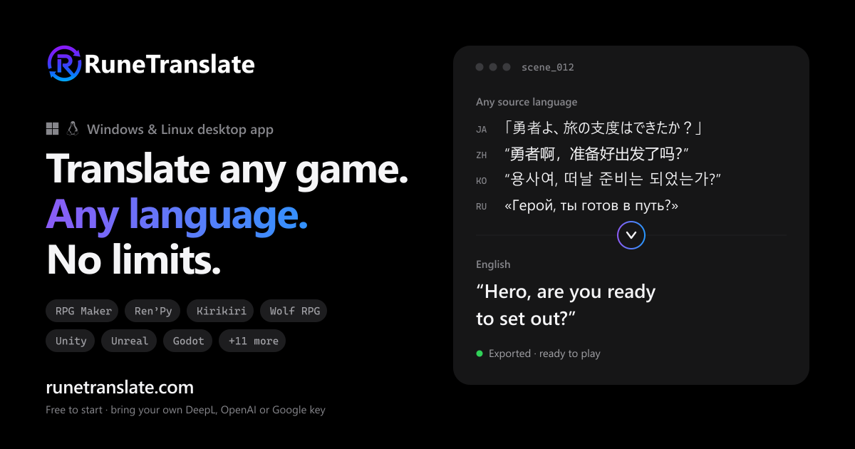 RuneTranslate — Translate Japanese games (RPG Maker, Ren'Py, Kirikiri ...